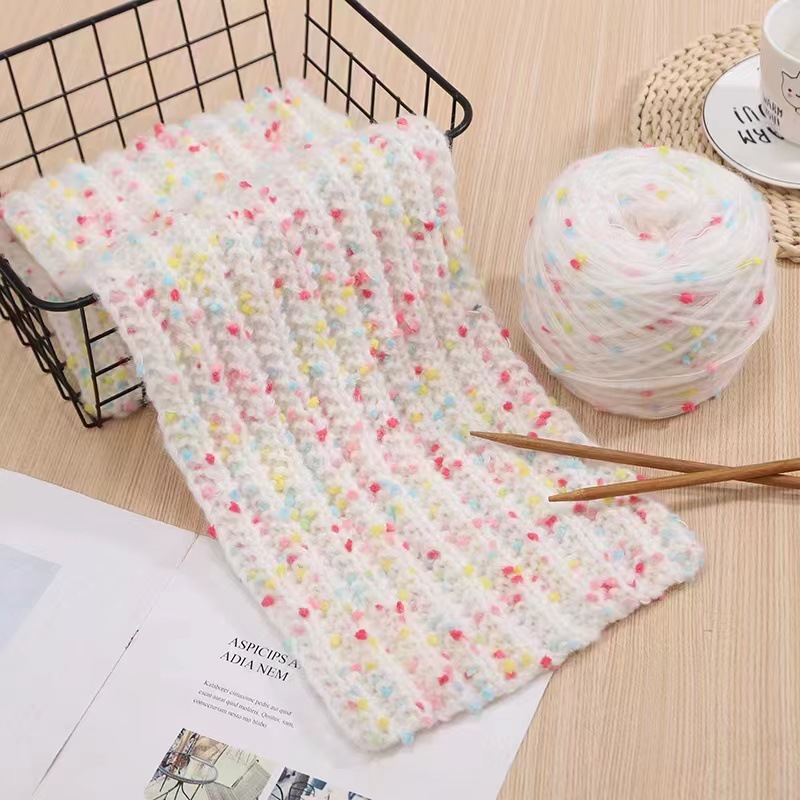 渐变彩虹糖围巾手工diy编织豆豆线毛线团编织手混线马海毛