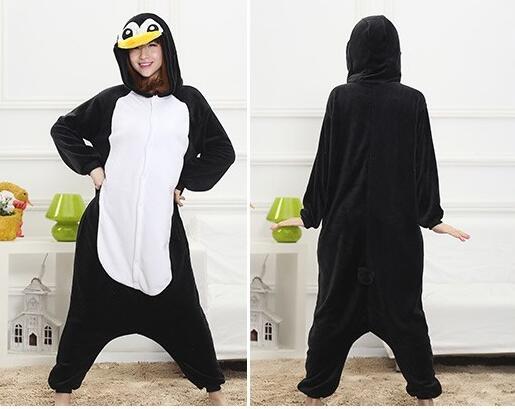 企鹅卡通动物法拉绒如厕连体睡衣