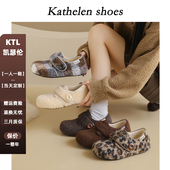 圆头带日常保暖厚底勃肯鞋 女2026冬季 毛茸茸复古小豹纹毛毛鞋 KTL