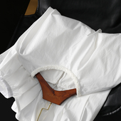 精致衣橱 重工领口钉珠纯棉宽松圆领长袖 白衬衫 淘么淘 女26春季 新