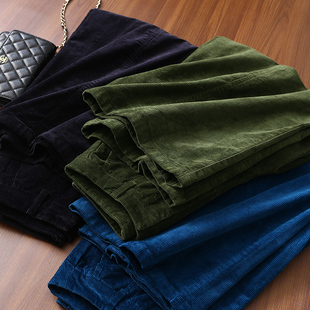 淘么淘 复古摩登时髦范！中缝变灯芯绒高腰暗扣阔腿弯刀裤女秋季