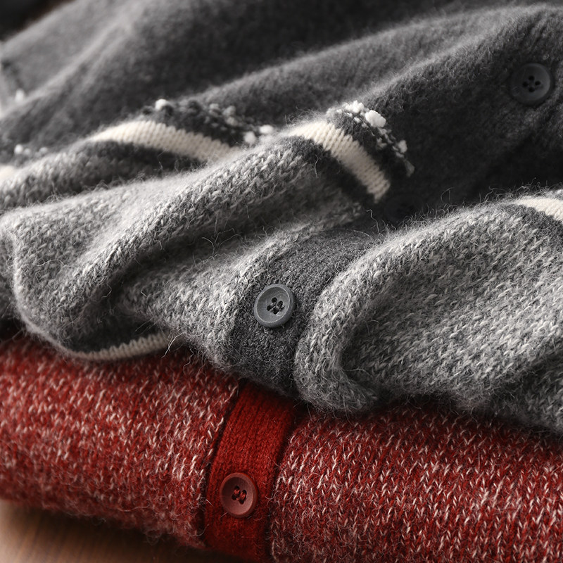 淘么淘 french chic~绵羊毛+兔毛+动物毛条纹高领针织开衫毛衣女,女装/女士精品,毛针织衫,淘宝优惠券,粉丝福利购,淘宝优惠卷