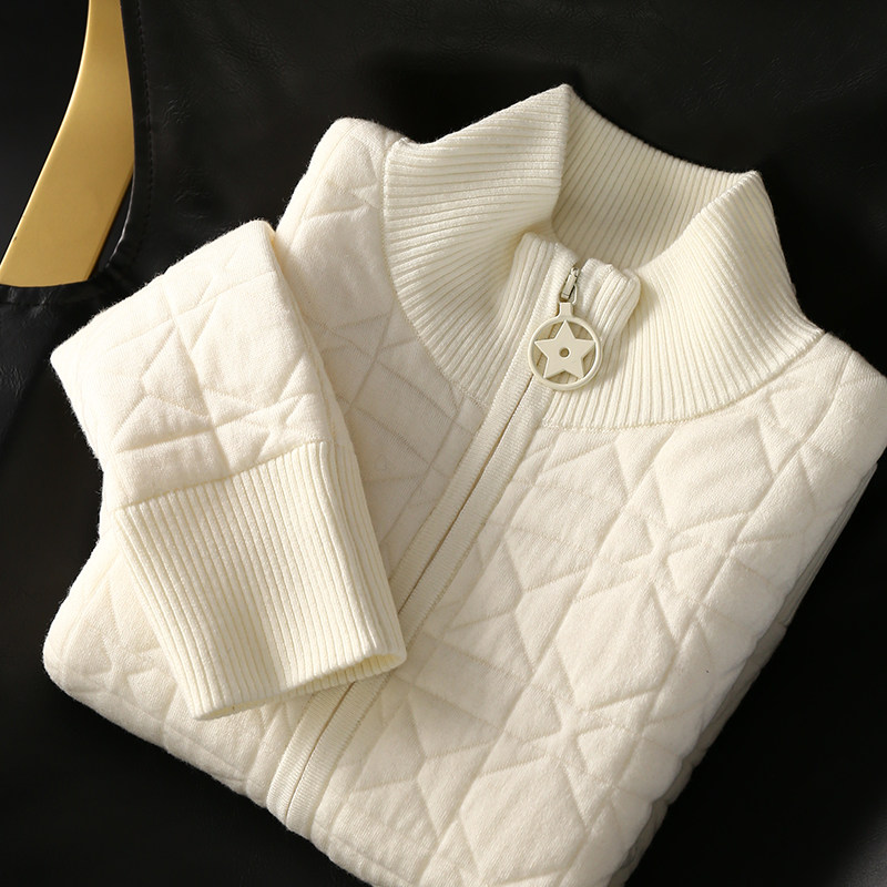 淘么淘 柜上同版 加厚羊毛菱格拉链立领针织棉服夹克短外套女新款,女装/女士精品,短外套,淘宝优惠券,粉丝福利购,淘宝优惠卷