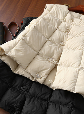 淘么淘 叠穿神器！90白鸭绒方格绗线圆领短款羽绒马甲女25秋冬款