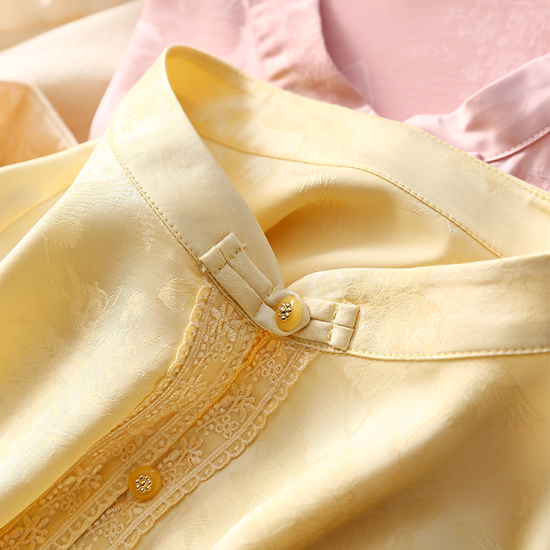 淘么淘 新中式雅韵感 国风门襟拼蕾丝花边暗纹提花盘扣立领衬衫女,女装/女士精品,衬衫,淘宝优惠券,粉丝福利购,淘宝优惠卷