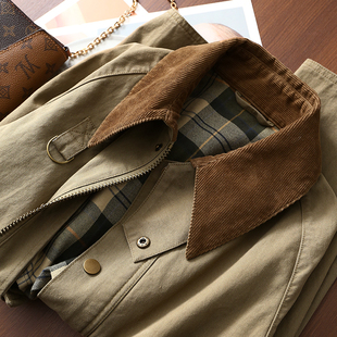 宽松灯芯绒撞色翻领短款 淘么淘 美式 复古风 风衣外套小个子女 工装