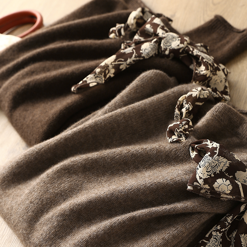 淘么淘 “藏地软黄金”牦牛绒+牦牛毛+绵羊毛丝巾宽松针织衫女秋