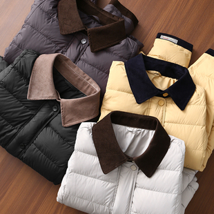 羽绒服女新 90白鸭绒灯芯绒翻领轻薄短款 淘么淘 鬼才设计造型感