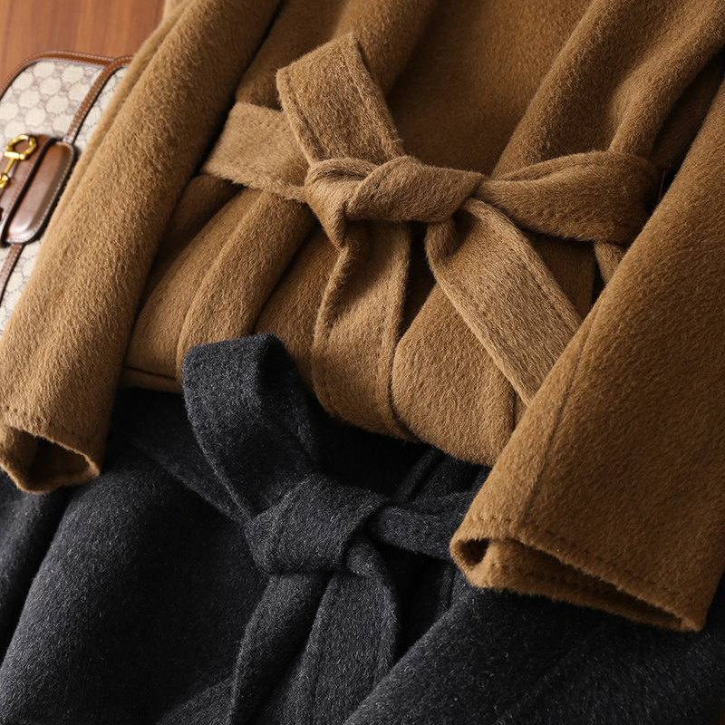 淘么淘 顶奢牛货！纯骆驼绒翻领宽松中长款双面呢毛呢大衣外套女