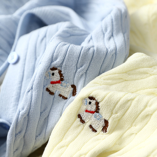 淘么淘 复古立体绞花小马刺绣撞色假两件针织衫 女新款 韩系学院风