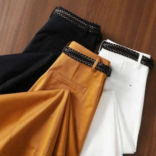 女新款 淘么淘 棉高腰显瘦九分阔腿休闲裤 莱赛尔 腰带 率性洒脱