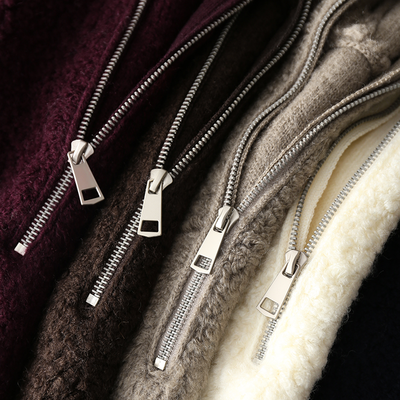 淘么淘 自带松弛感慵懒 半开襟连帽宽松加厚羊毛颗粒毛针织卫衣女