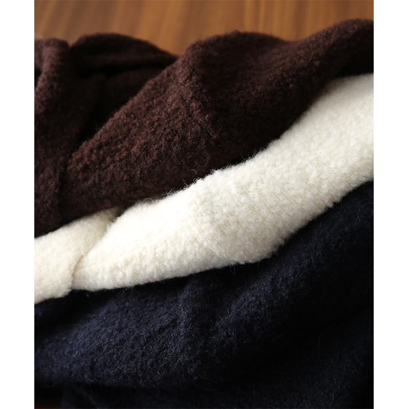 淘么淘 设计师款 奢华羊毛×羊驼毛圈圈兔耳朵垫肩短款毛呢大衣女