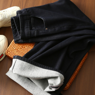 莱卡天丝棉四面弹内抓绒显瘦高腰阔腿牛仔裤 摩登时髦 女 折