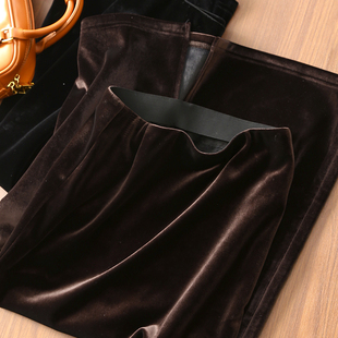 加分项 光泽丝绒加绒保暖松紧高腰包臀开叉半身裙 社交场 淘么淘