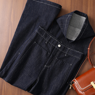淘么淘 复古水洗蓝显瘦竖插袋阔腿直筒牛仔裤 女春新款 时髦度飙升