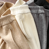 淘么淘 冬日 女 加绒保暖弧形拼边直筒毛呢休闲裤 萬金油 单品