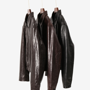 皮衣外套女 鼎及油蜡绵羊皮时髦松紧衣摆翻领短款 淘么淘 藏品限定