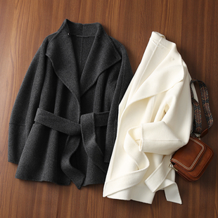 淘么淘 纯羊毛系带收腰立领双面呢子小个子毛呢外套女 自带奢贵感