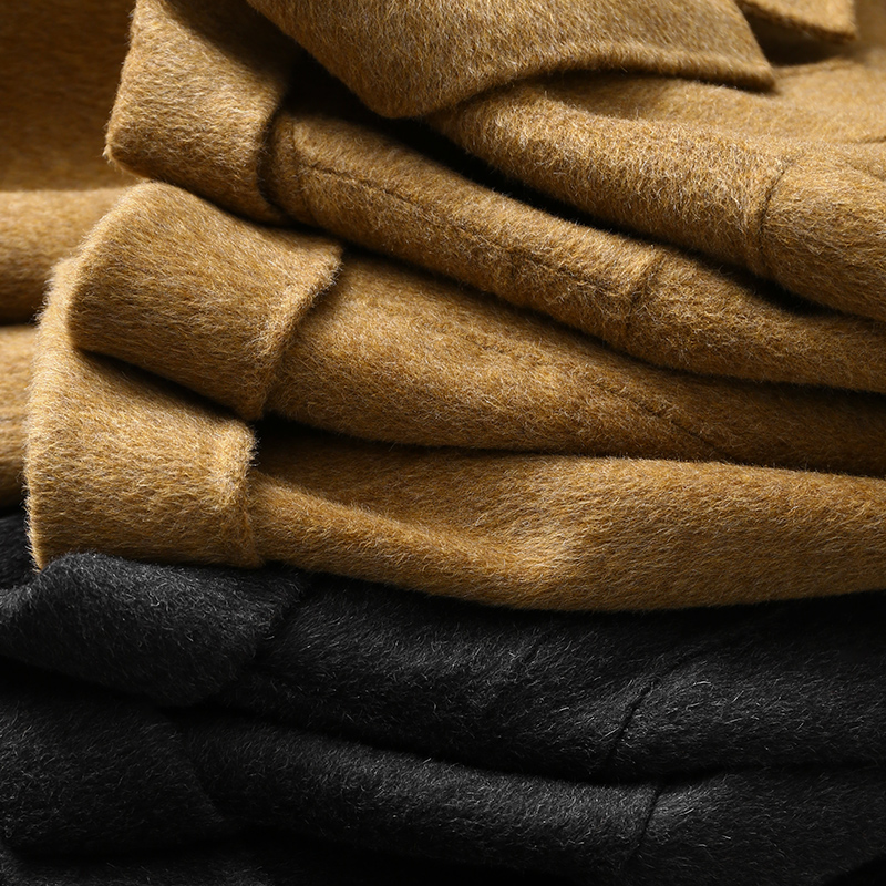 淘么淘 都市大女主 高支纯羊毛宽松西装领双排扣中长款双面呢大衣