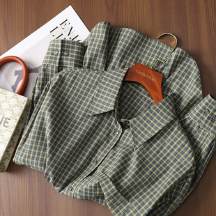 淘么淘「绿野仙踪」复古田园提花格纹宽松通勤单口袋翻领长袖 衬衫