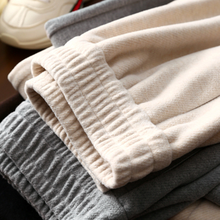 柔软蚕丝羊毛加厚松紧高腰显瘦磨毛直筒阔腿裤 通勤BI入 女 折