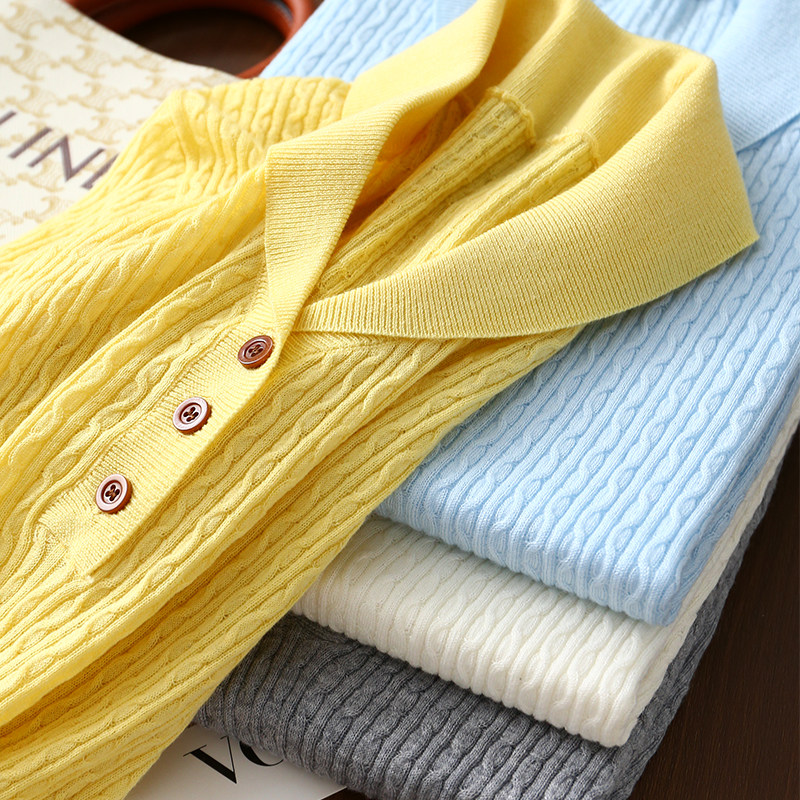 淘么淘【温柔云朵衫】舒适细腻羊毛小绞花青果领短袖上衣针织套衫