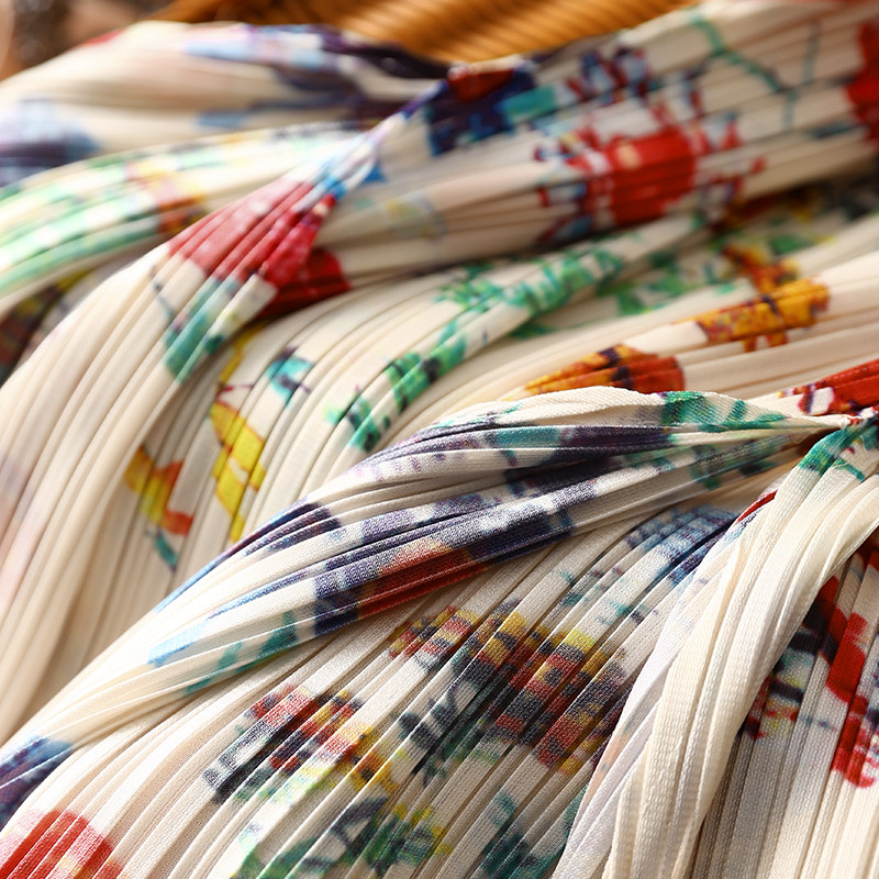 淘么淘【椿日花信】三宅风！印花松紧高腰开叉直筒压褶休闲半身裙