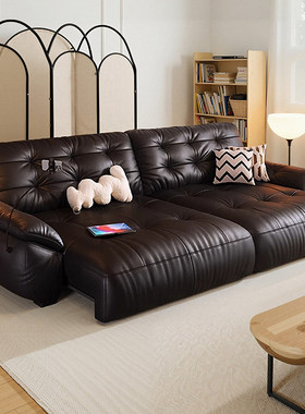 电动多功能真皮沙发床客厅2025新款头层牛皮伸缩可躺可睡直排沙发