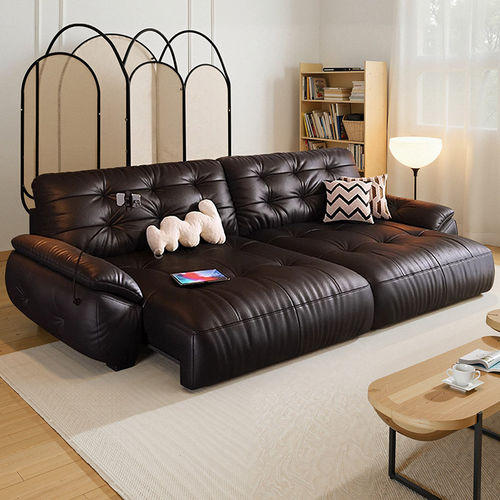电动多功能真皮沙发床客厅2025新款头层牛皮伸缩可躺可睡直排沙发