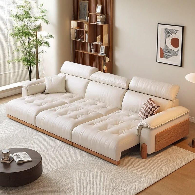 电动多功能真皮沙发床客厅头层牛皮复中古风可伸缩小户型直排沙发