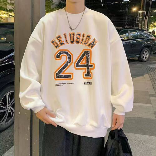 秋季纯棉无帽卫衣ins潮港风简约休闲百搭韩版街头情侣圆领套头衫