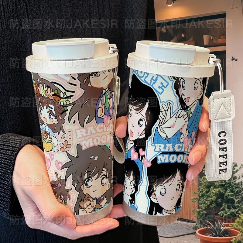 柯南毛利兰周边保温杯316不锈钢大容量吸管水杯车载咖啡杯男女