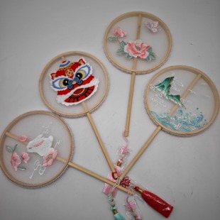 原创手工刺绣团扇 儿童团扇 汉服道具 装饰摆件