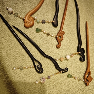 原创手工发簪木质发簪 天然石手工发簪