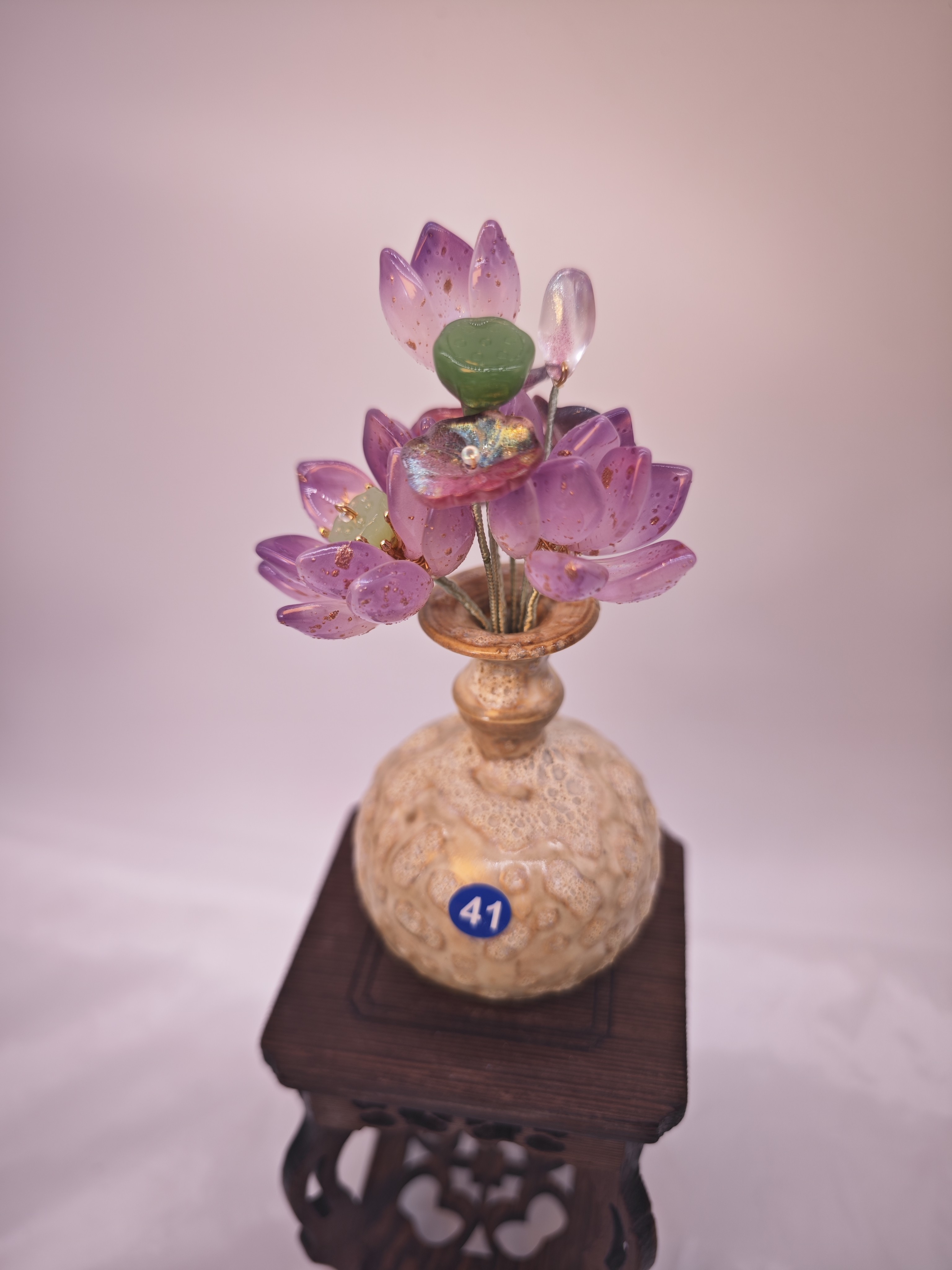 好运莲莲 国风摆件 供佛花 陶瓷摆件 手工盆栽 琉璃摆件