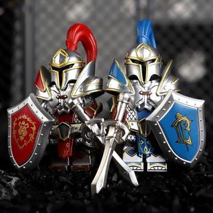 适用乐高魔兽世界暴风城联盟古代士兵战骑士人族步兵军事人仔积木