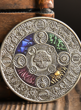 创意生命树日月阵图阴阳太阳神古银硬币复古做旧礼物品工艺纪念章