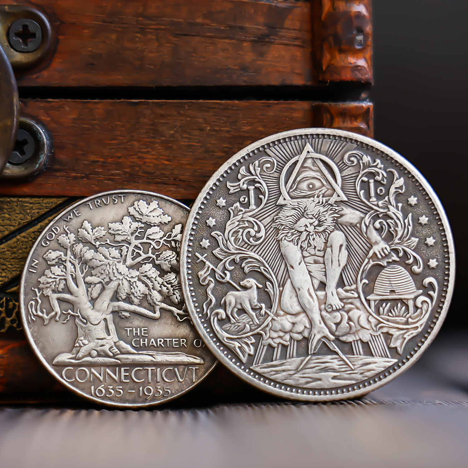 上帝之眼橡树流天使女神流浪币仿古复古做旧工业风纪念章摆件硬币