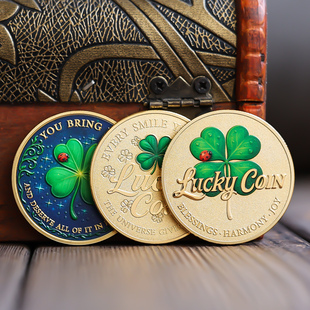 四叶草幸运草LUCKY COIN金色金属压牌筹码扑克浮雕纪念章收藏硬币