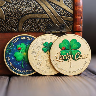 四叶草幸运草LUCKY COIN金色金属压牌筹码扑克浮雕纪念章收藏硬币