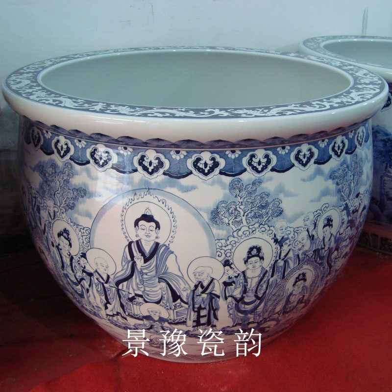 包邮景德镇陶瓷特大手绘青花聚宝盆1米以上栽树锦鲤风水鱼缸花盆