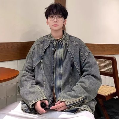 美式复古蓝色牛仔外套男情侣外套