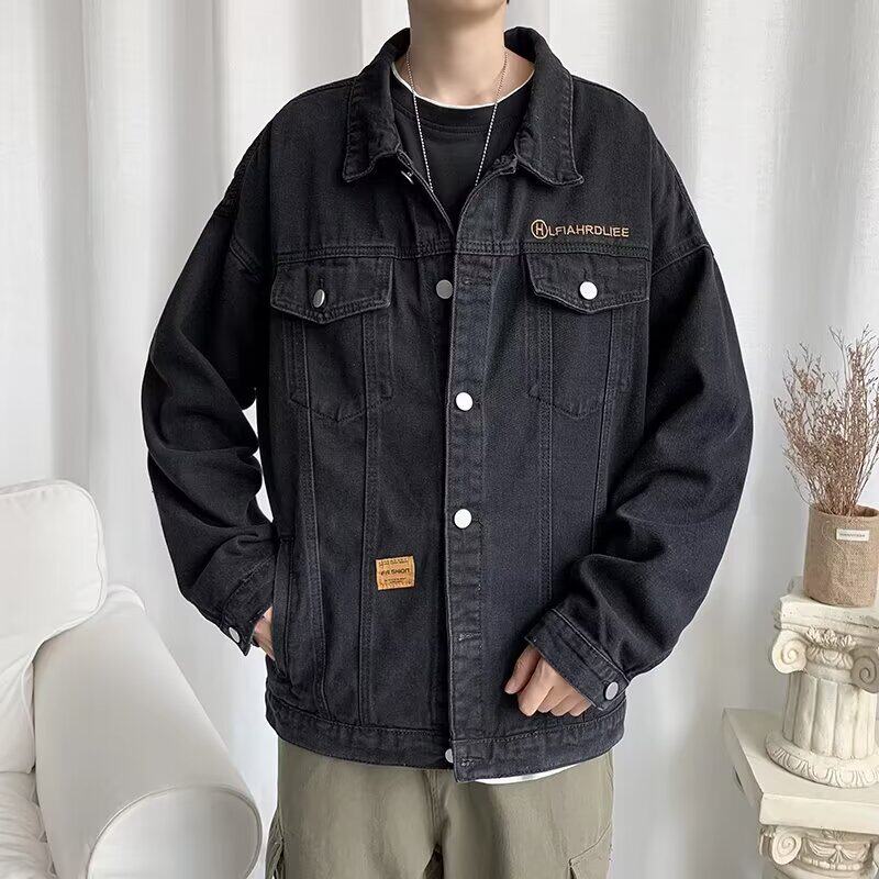美式复古水洗牛仔外套男士韩版炸街oversize痞帅bf工装夹克衫上衣