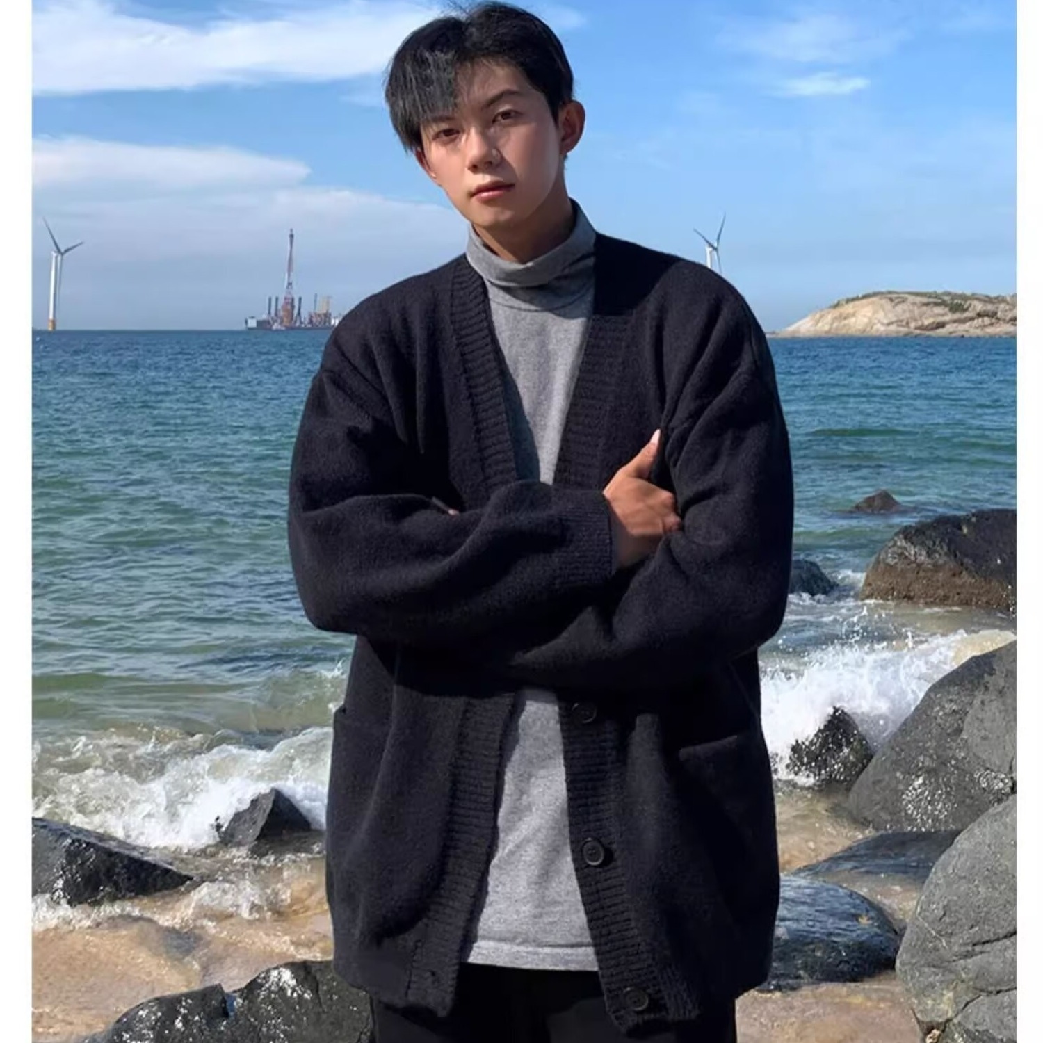 cleanfit开衫毛衣男款宽松慵懒高级感痞帅针织外套韩系氛围感穿搭