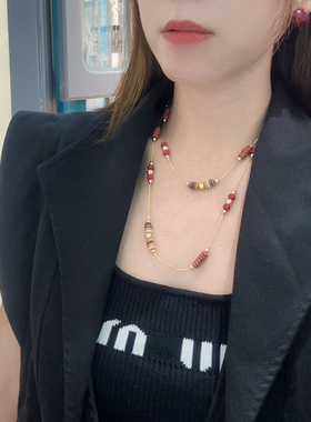 南油安可拉红长款项链女轻奢小众