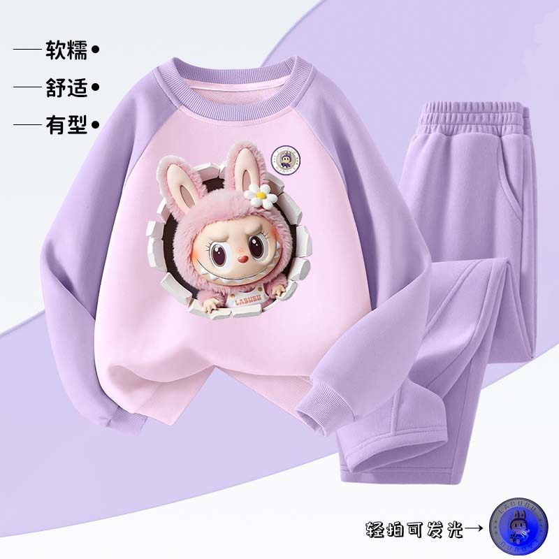女童发光拉布布长袖卫衣套装秋冬卡通亮灯学生卫裤女孩插肩袖上衣