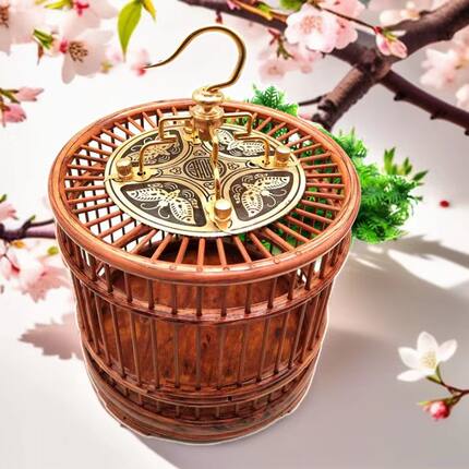 手工编织竹制蝈蝈笼活体鸣虫蝈蝈饲养笼蝈蝈乌木红酸枝花梨木别墅