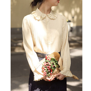 清仓捡漏品牌折扣专柜撤柜外贸女装荷叶领衬衫女长袖春秋别致上衣