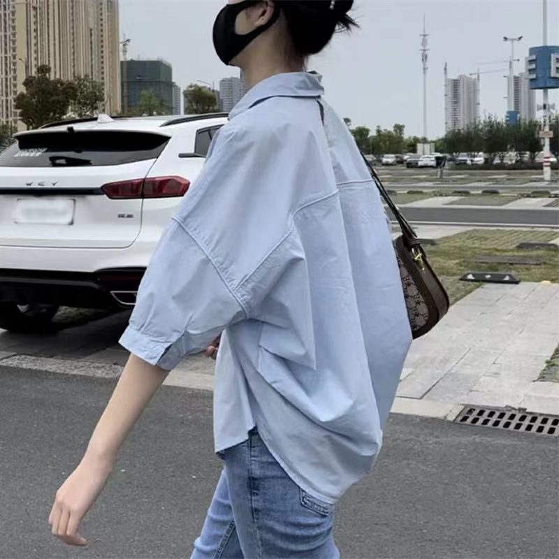 清仓秒杀~国际专柜女装纯棉短袖衬衫女夏季韩版小心机五分袖上衣
